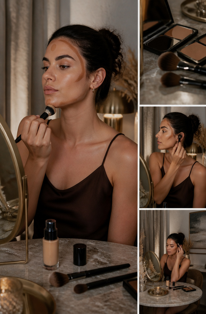 My Makeup Look: 6 Face-Shape Guides for Your Best Style 8 Model demonstrating foundation application for a diamond face shape.