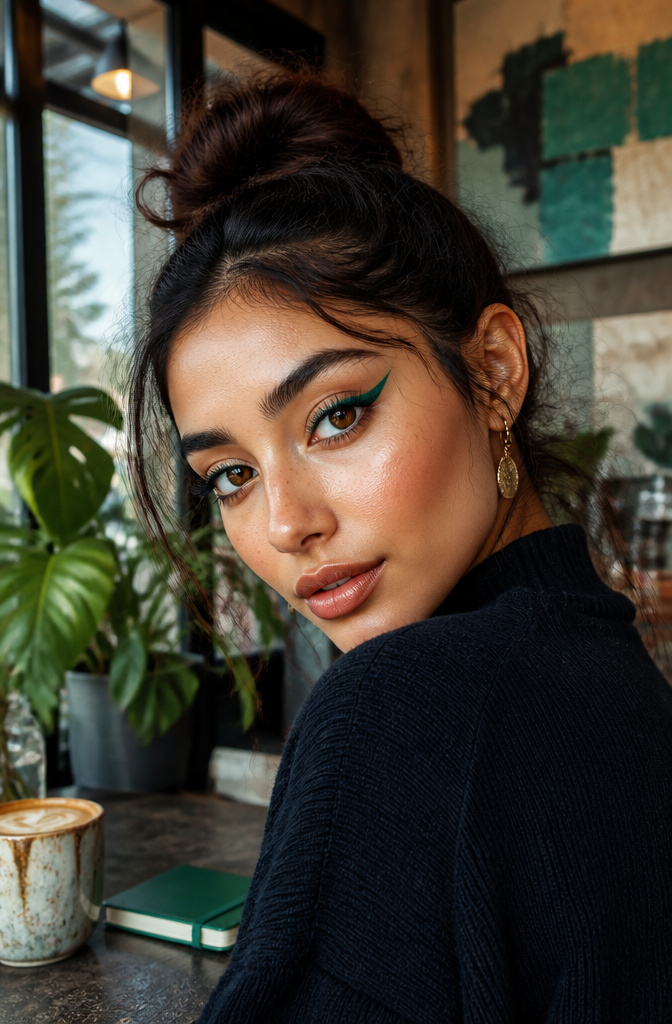 Model with colorful eyeliner accentuating her eyes.