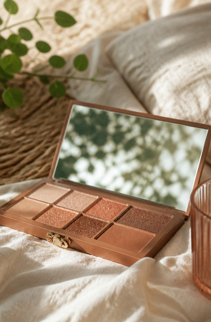 Close-up of model's eyes with delicate shimmer applied.