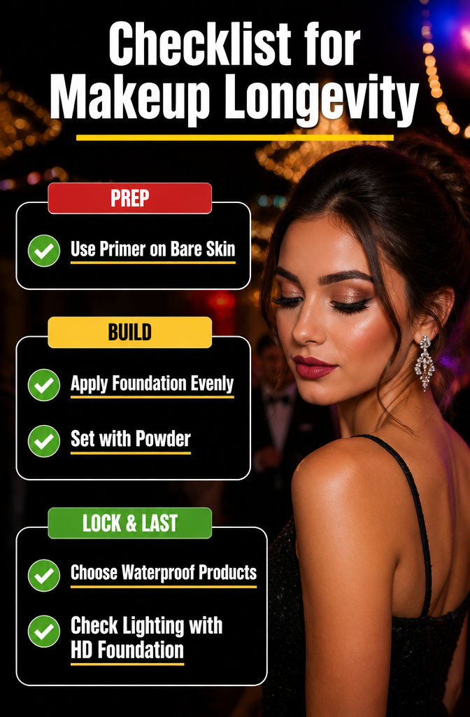 A checklist graphic for makeup longevity.